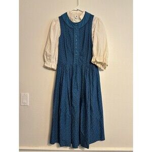 40s 50s Dress Size 40 / 8 DIRNDL DUTCH SWISS TYROL Blue Floral Removable Sleeves